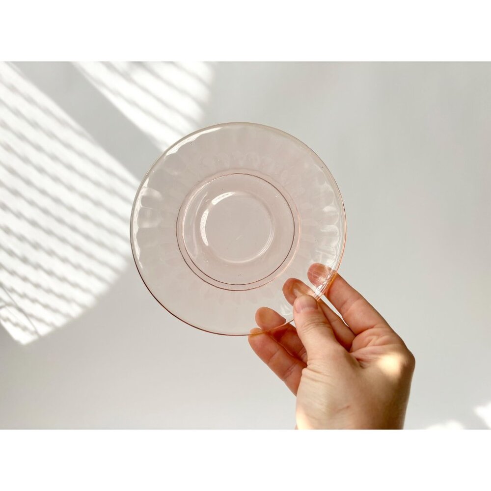 Pink Jeannette Depression Glass Vintage Teacup Saucer Glass Set Optic Thumbprint - Picture 10 of 10